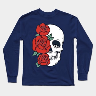 Skull and Red Roses Long Sleeve T-Shirt